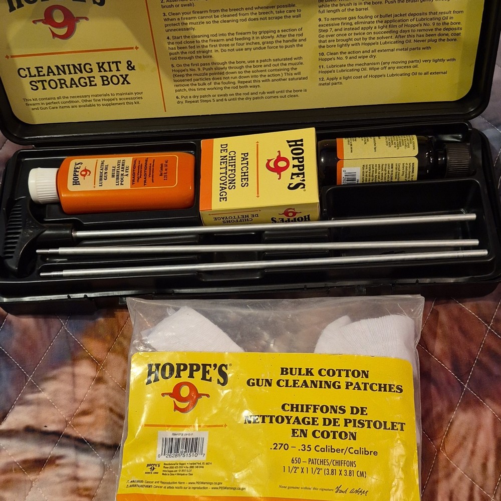Hoppe’s No. 9 Cleaning Kit & Storage Box, 650 Cotton Patches, .270-.35 Caliber