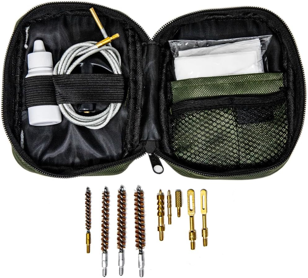 Sport 13 Piece Gun Cleaning Kit – Compact Cloth Bag – Bronze Brushes for 30, 270