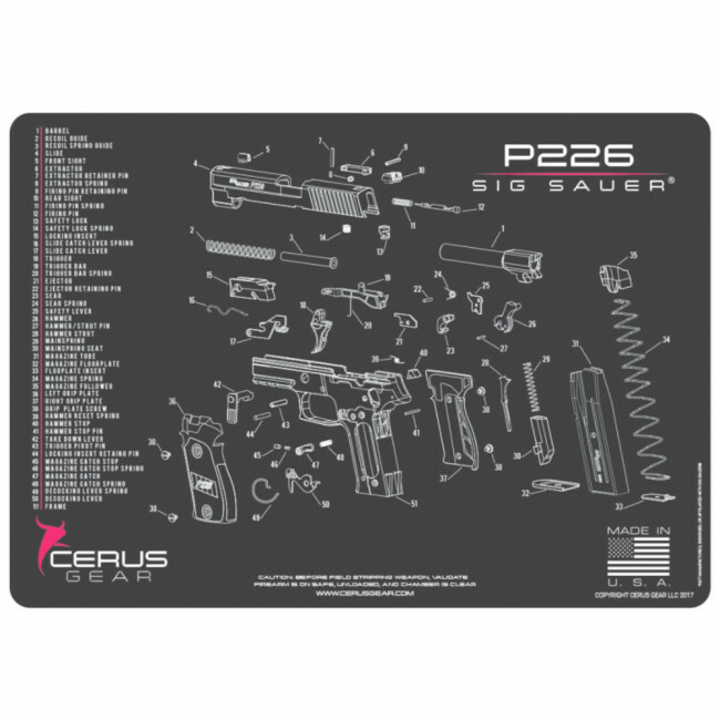 Cerus Gear Schematic Gun Cleaning Mat 12″x17″ Charcoal Pink for SIG SAUER P226