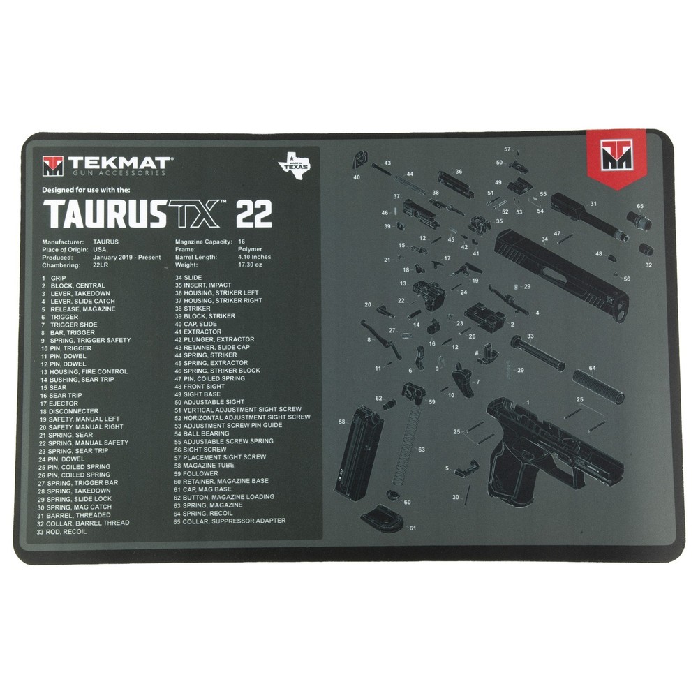 TekMat Taurus TX22 Gun Cleaning Mat 11×17 Rubber Back Parts Diagram Black