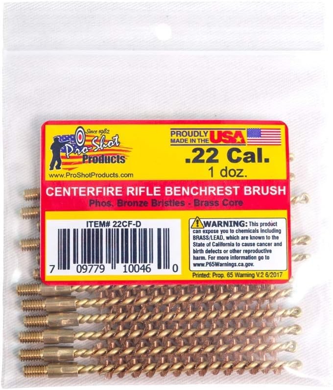 Pro-Shot Rifle Bore Brush .22 Cal Centerfire Brass Dozen Pack