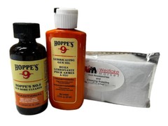 Hoppes Gun Cleaning Bore Cleaner & Lube Oil w/40-50 with Cotton Patches 9mm – 45
