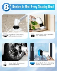 Electric Spin Scrubber Cordless Bathroom Shower Scrubber Adjustable Handle 8 Bru