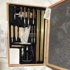 Gun Cleaning Kit Wooden Case Brass Rods Brushes Bore Mop Cloth Jag Set