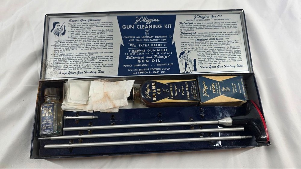 *Vintage* J.C. Higgins No. 714 Gun Cleaning Kit Sears Complete w/ Oil & Bluer
