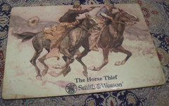 Antique/ Vtg. Smith & Wesson “The Horse Thief” Cork Backed Matt. AUTHENTIC