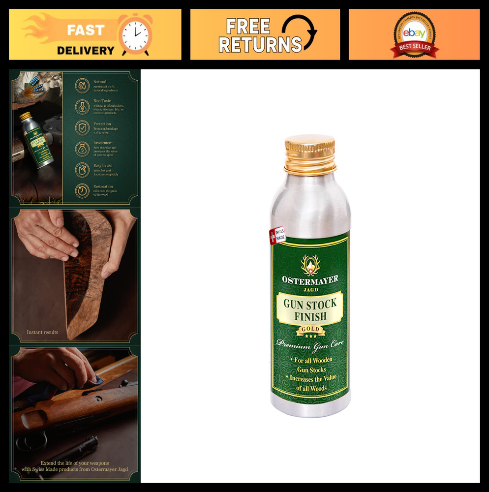 Premium Gun Stock Finish Oil – Swiss Made, Silk Glossy, Wood Protection, Easy Ap