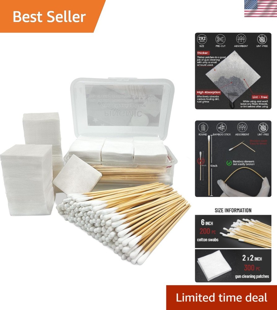 Versatile Gun Cleaning Set: 300 Lint-Free Patches & 200 Multi-Use Cotton Swabs