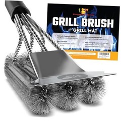 Safe Wire Grill Brush for Outdoor Grill w/Grill Scraper & Grill Mat Grill