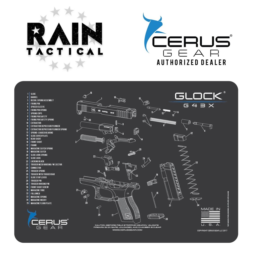 For Glock 43X Schematic Handgun Mat Cerus Gear Grey