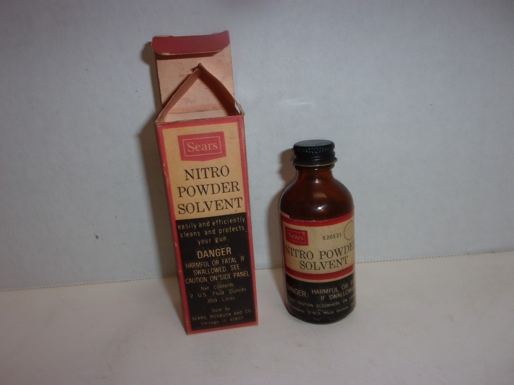 Vintage Sears Nitro Powder Solvent 2Oz Bottle Empty In The Original Box