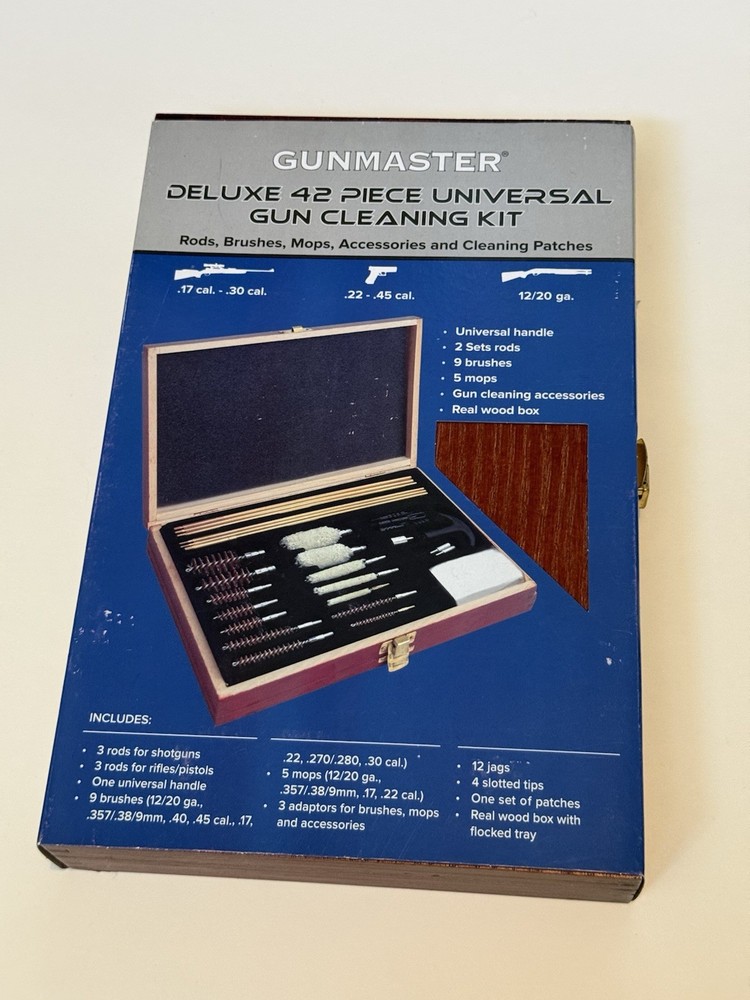 Gunmaster 42 Piece Universal Gun Cleaning Kit Wood Case New Rifle Shotgun Pistol