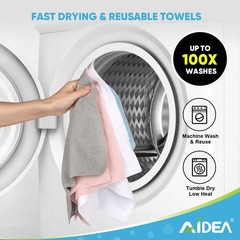 Aidea Microfiber Cleaning Cloth Roll Grey 75Pk Reusable Paper Towels Tear Away