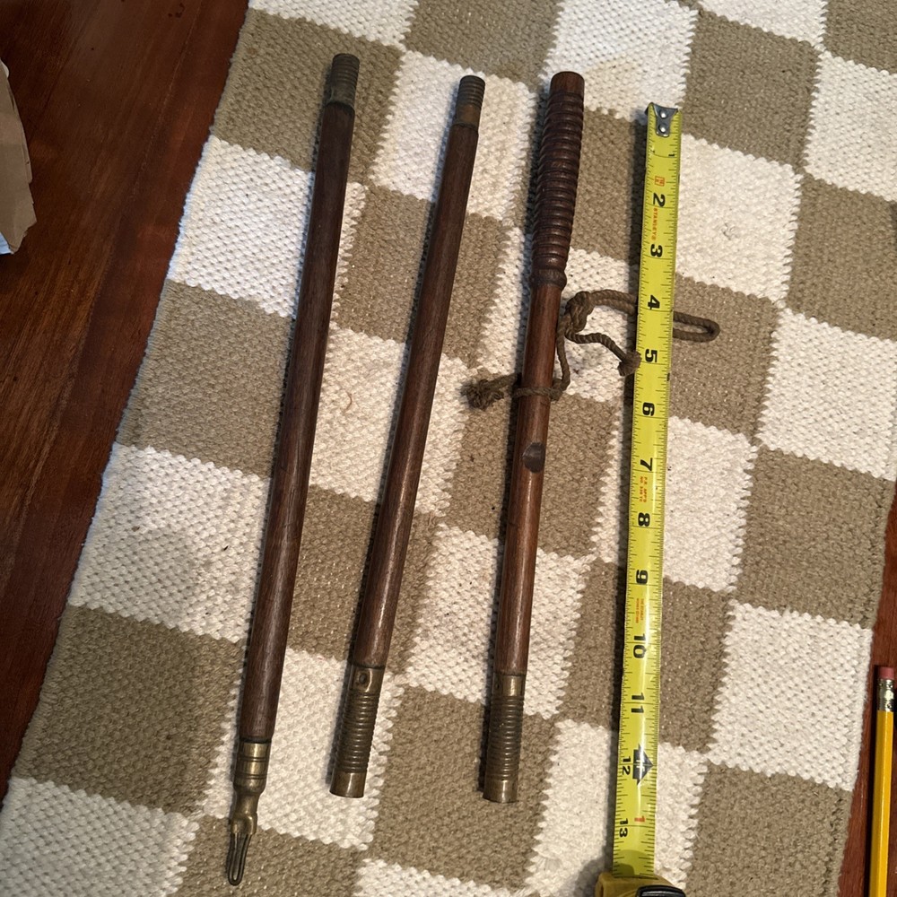 Vintage Shot Gun Cleaning Rod Three Pc. Wood And Brass 36” Long (slot Tip)