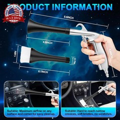 2 Nozzles Air Cleaning Gun, Dry Cleaning Gun Quickly Blasts Dust, Dirt and Grime