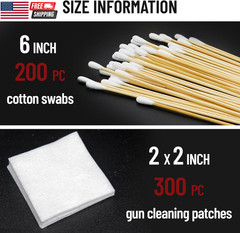 Gun Cleaning Supplies – Gun Cleaning Patches and Long Cotton Swabs Set, 6″ Cotto