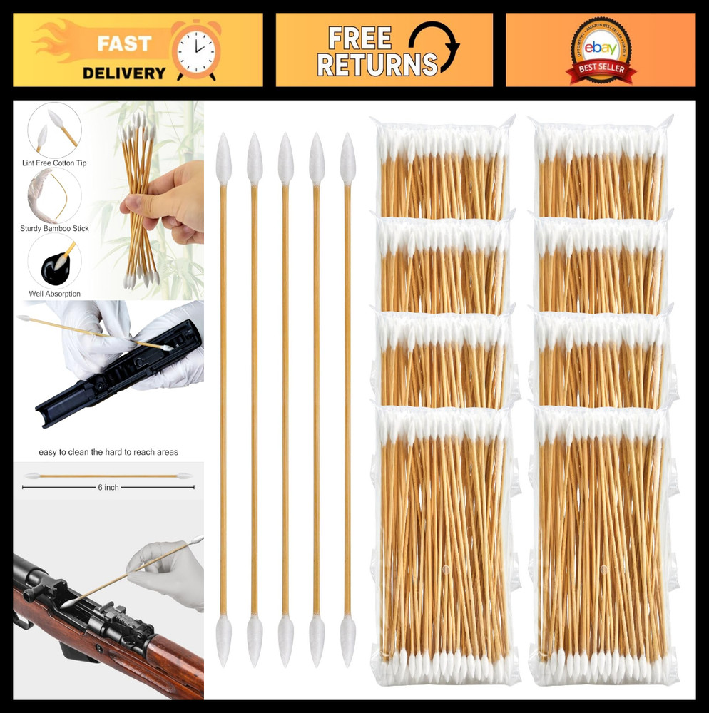 800PCS Double Ended Cotton Swabs 6″ Long – Lint Free Gun Cleaning & Makeup Tips