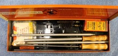 Marble’s Shotgun Cleaning Kit Orange Tin Rifle Shotgun Rods Brushes Patches Oil
