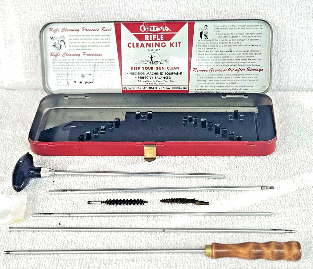 Outers Rifle Cleaning Kit 477 30 Cal Red Metal Case Used Vintage