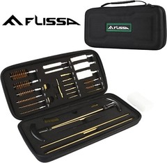 Flissa 33 PCS Gun Cleaning Kit with Solid Brass Rods, Brushes, Mops, Jags, Case