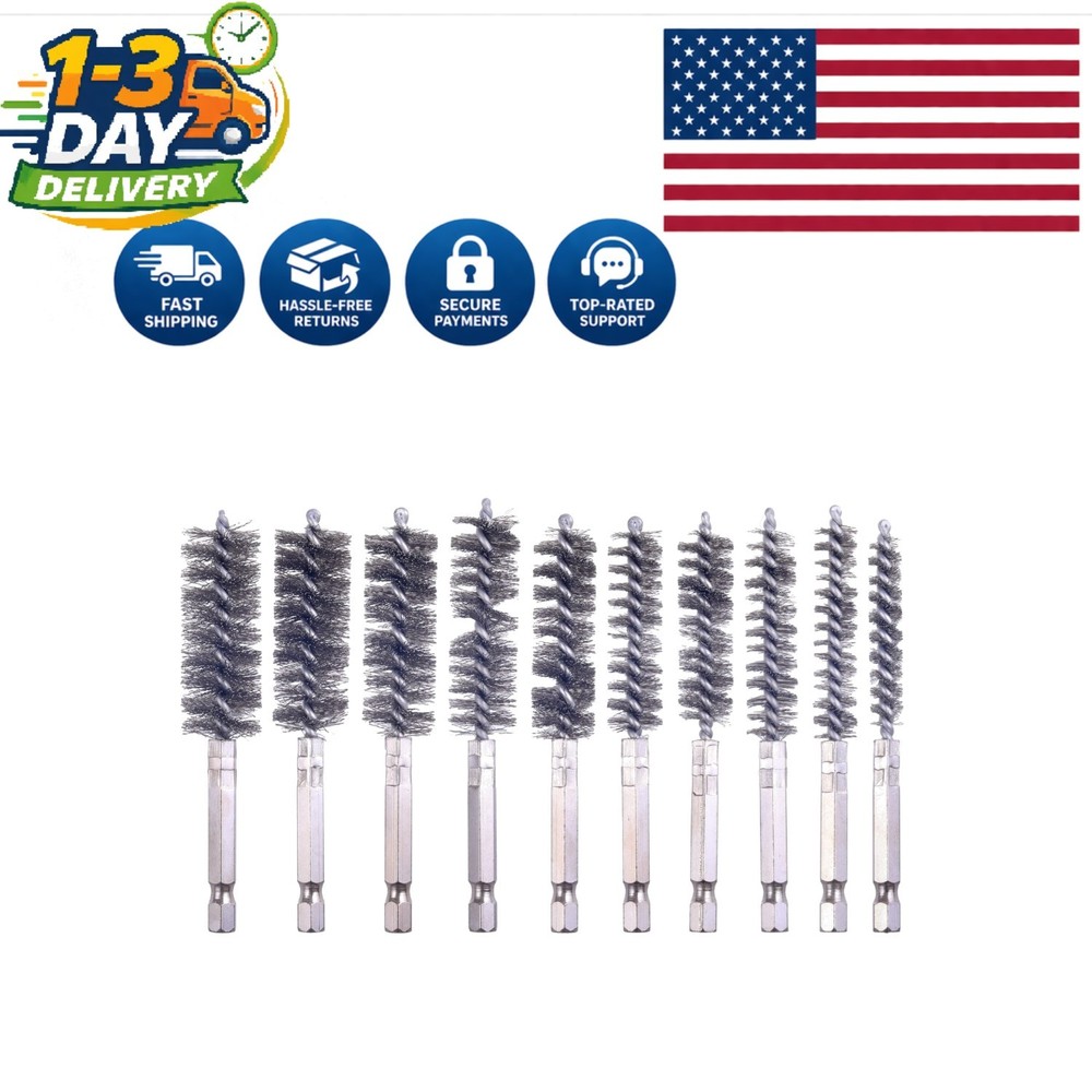 10 Pcs Stainless Steel Bore Brush Set for Powerful Rust Removal – 1/4 Inch Hex