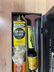 Vintage Brite-Bore Rifle Gun Cleaning Kit w/ Hoppe’s No. 9, Tins, Solvent, Rods