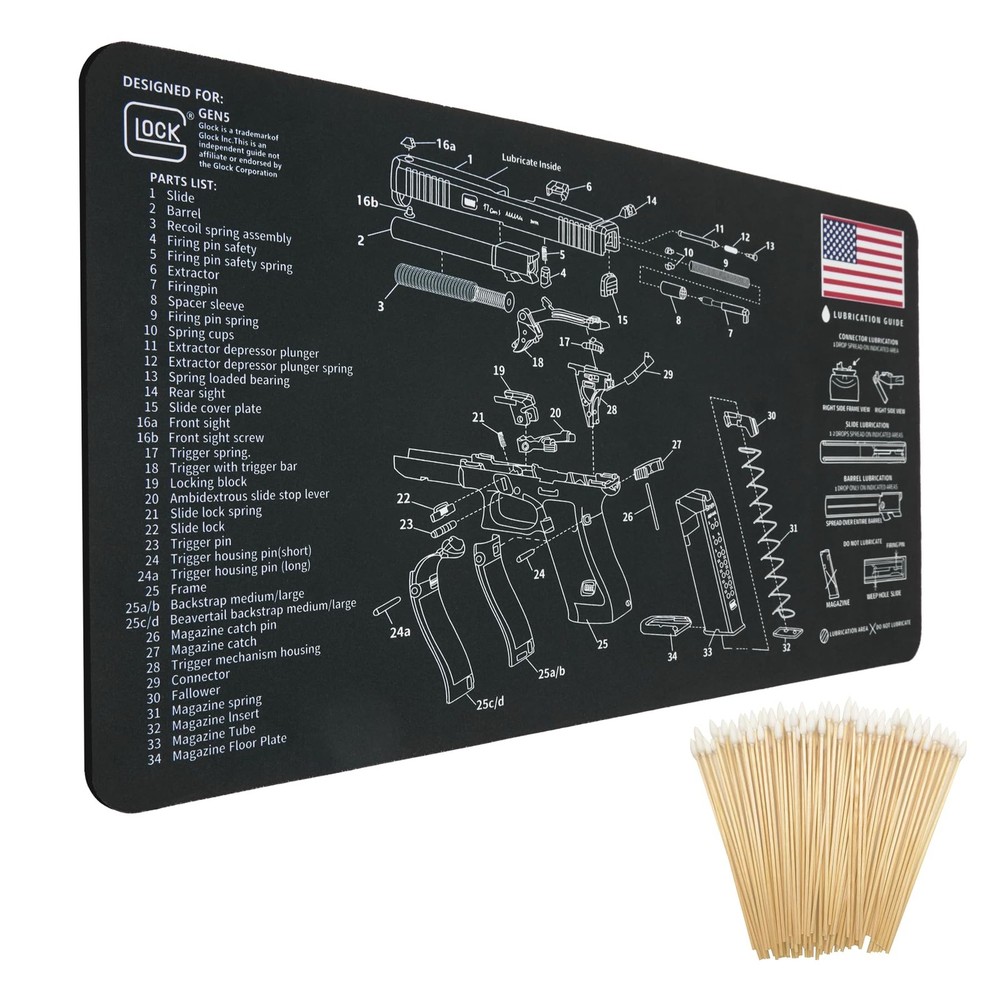 Gun Cleaning Mat for Glock – 24″ x12″ Black (with 6″ Swabs)