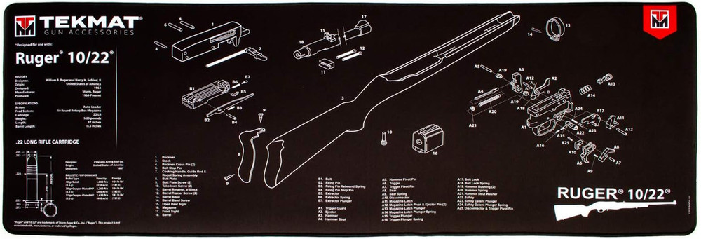 Ultra Cleaning Mat for Use with Ruger 10/22 , Black, 15″ X 44″