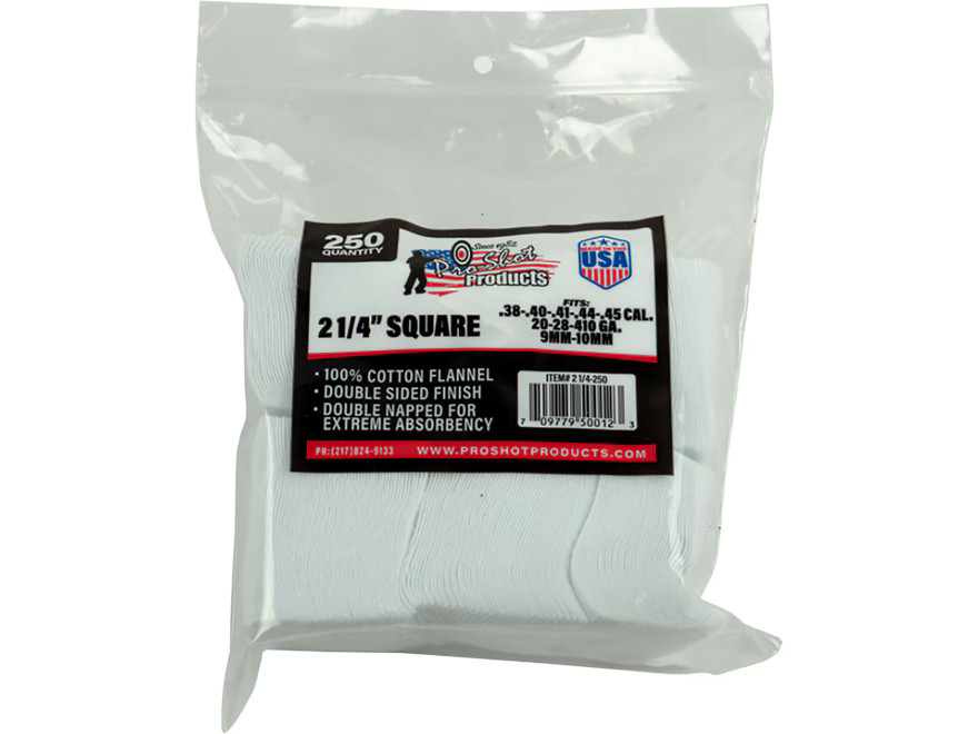 Pro-Shot Gun Cleaning Patches 38 to 45 Caliber, 20 Gauge, 410 Bore Square Cotton