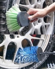 Car Wheel Cleaning Kit: Wheel and Rim Flagged Tip Brush, Bendable Barrel