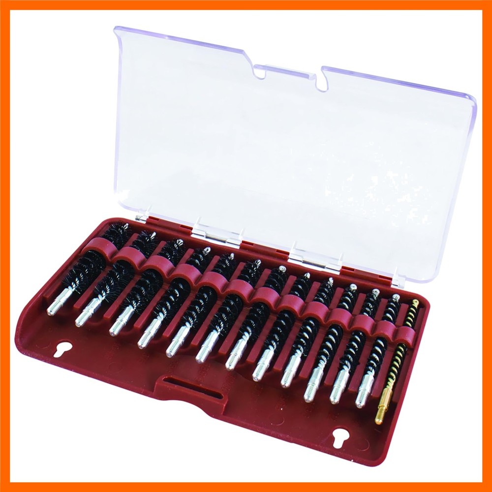 Nylon Bore Brush 13 Piece Set with Molded Hinge-top Storage Box for Gun Clean…