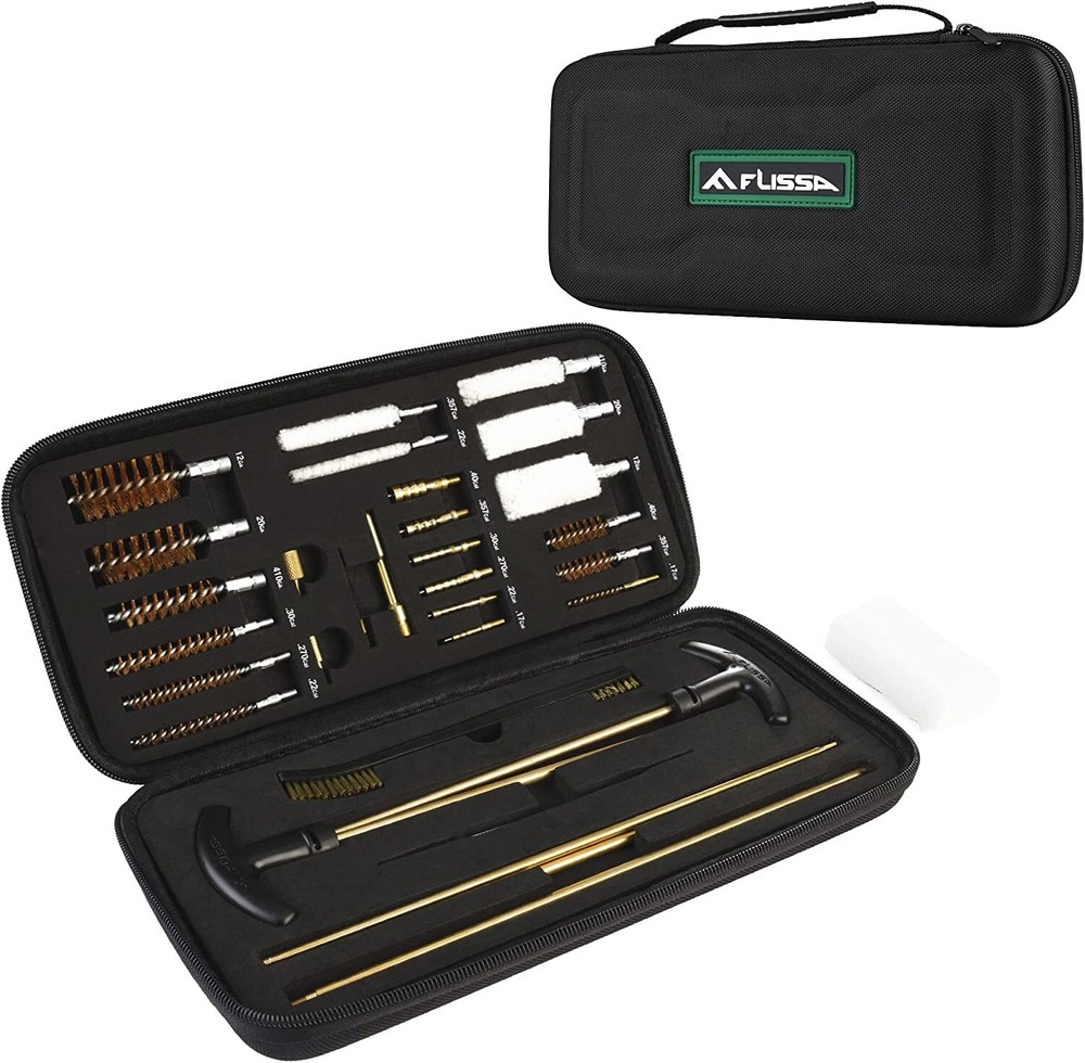 Flissa Gun Cleaning Kit with Solid Brass Rods, Brushes Mops, Jags, Portable Case