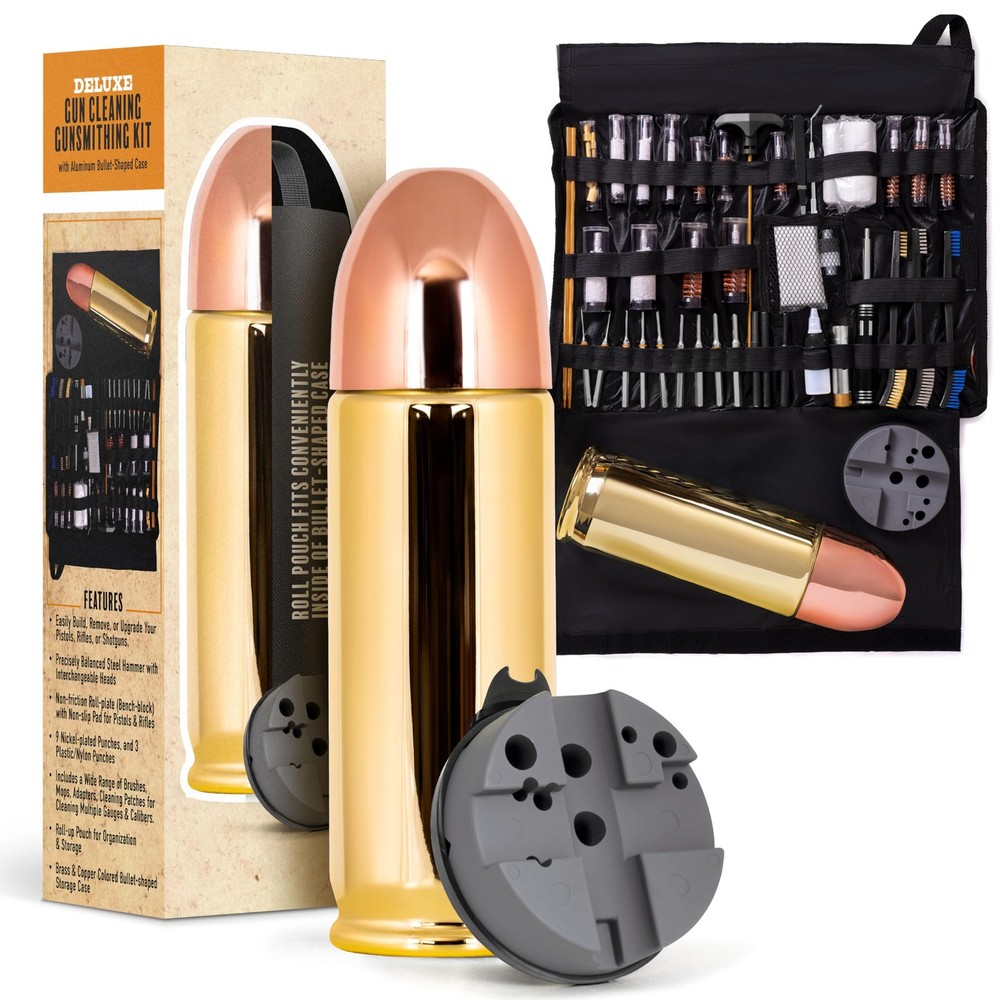 Deluxe Cleaning/Gunsmithing Kit – Aluminum Bullet-Shaped Storage Case, Brass …
