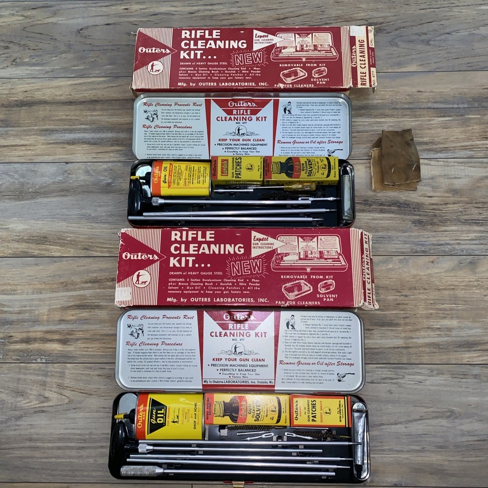Vintage Outers Gunslick Rifle Gun Kit #477 30 & 22 Cal Red Metal Box Made In USA