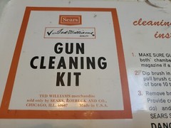 Vintage Ted Williams Rifle Cleaning Kit by Sears. Orange Metal Case. Orig. 1960s