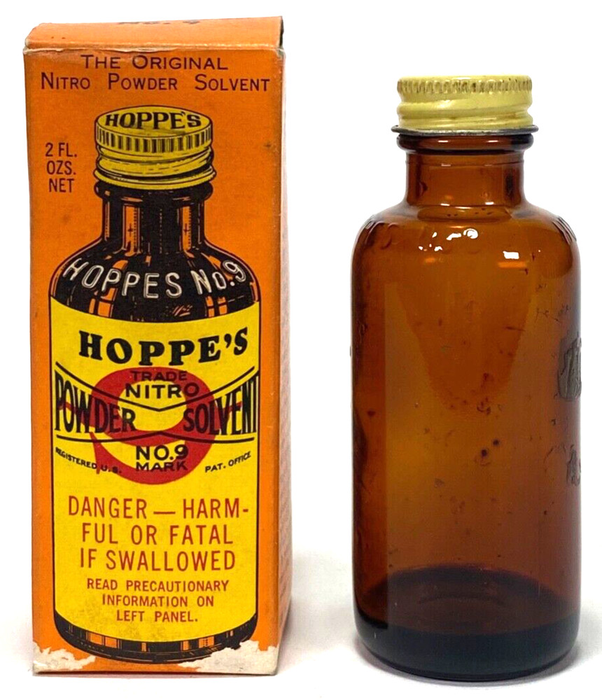 Vintage Hoppe’s No.9 Nitro Powder Solvent Bore Cleaner Empty Bottle in Box