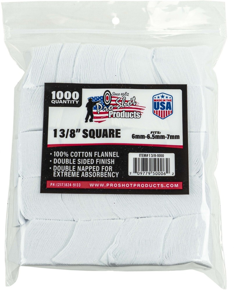 Pro-Shot Cotton Flannel Patches 6-7 mm 13/8 in Square Patch Gun : 13/8-1000