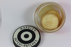 Marble’s Satchi Patches LARGE JAR Paper Label Marble Arms Corp Gladstone Mi.