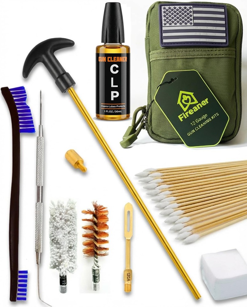 Shotgun Cleaning Kit for 12 Gauge – Molle Pouch with Bronze Brushes, Brass Ad…
