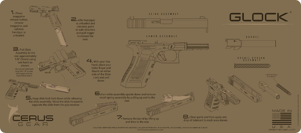 For Glock Instructional Jumbo 12″ X 27″ Gun Cleaning Mat Cerus Gear FDE