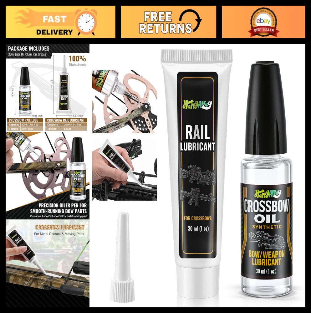 Crossbow Rail Lube & Oil Set – 1 oz Lubricant & 1 oz Precision Applicator for Sm