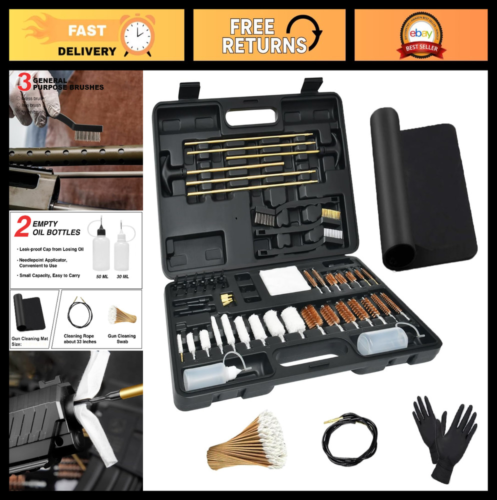 Universal Gun Cleaning Kit – All Caliber Shotguns, Rifles & Pistols, Brass Rods,