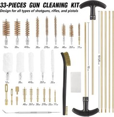 Gun cleaning kit with brass rod, brush, mop, cleaning bag and carrying case