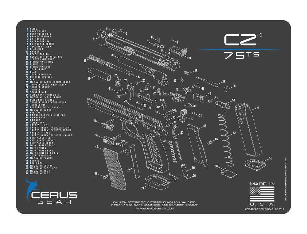 Cerus Gear For CZ P-75 TS Armorers Cleaning Mat PREMIUM Made In USA