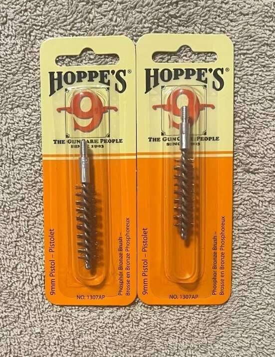 2X Hoppe’s Pistol Phosphor Bronze Bore Brush 9mm 1307AP E-7 New In Package