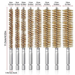 8 Pcs Brass Bore Brush Bristles Cleaning Brush with 1/4 Inch Hex Shank