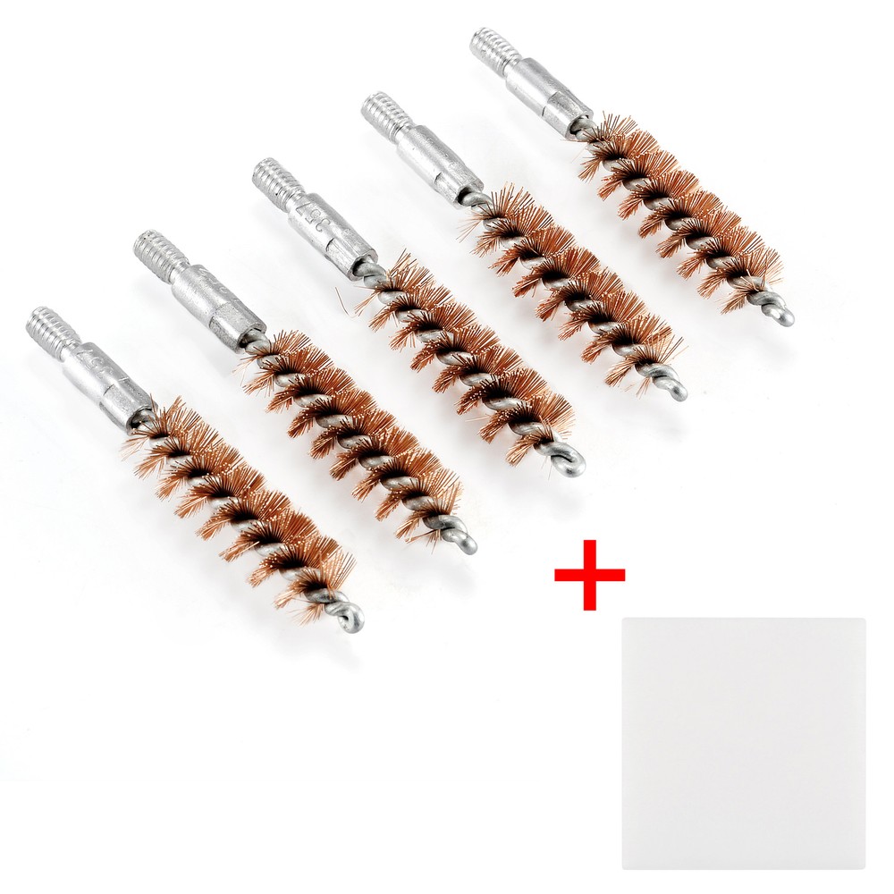 5PCS Bronze Bristle Bore Cleaning Brush .357cal 8×32 Thread with 50 Patches