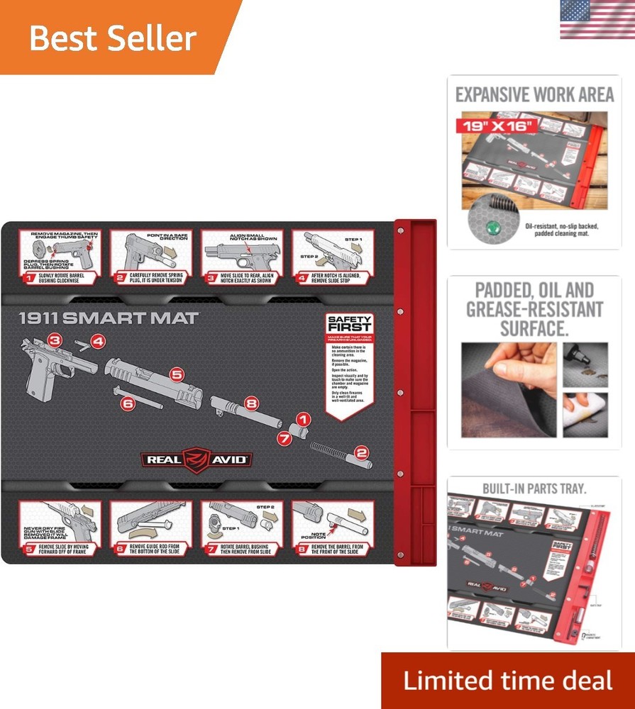 Oil-Resistant 19×16 Smart Gun Cleaning Mat with Magnetic Parts Tray & Guides