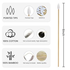 1000 PCS 6″ Gun Cleaning Cotton Swabs Lint-Free Bamboo Handle Precision