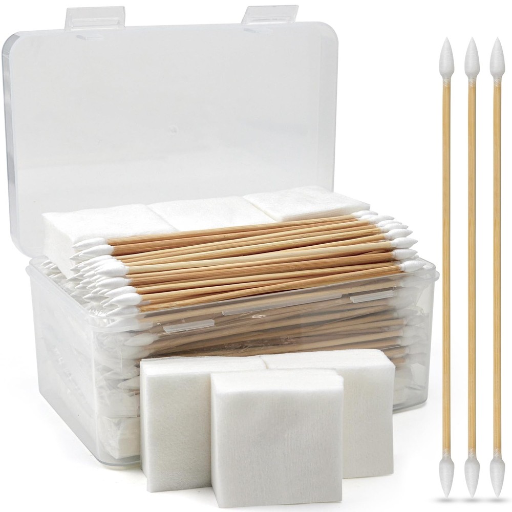 Cleaning Supplies Case – 600PCS Patches & 200PCS Swabs, 6” Double Ended Long…